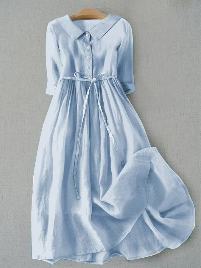 AZULAH | Elegant Short-Sleeve Dress with Waist Tie