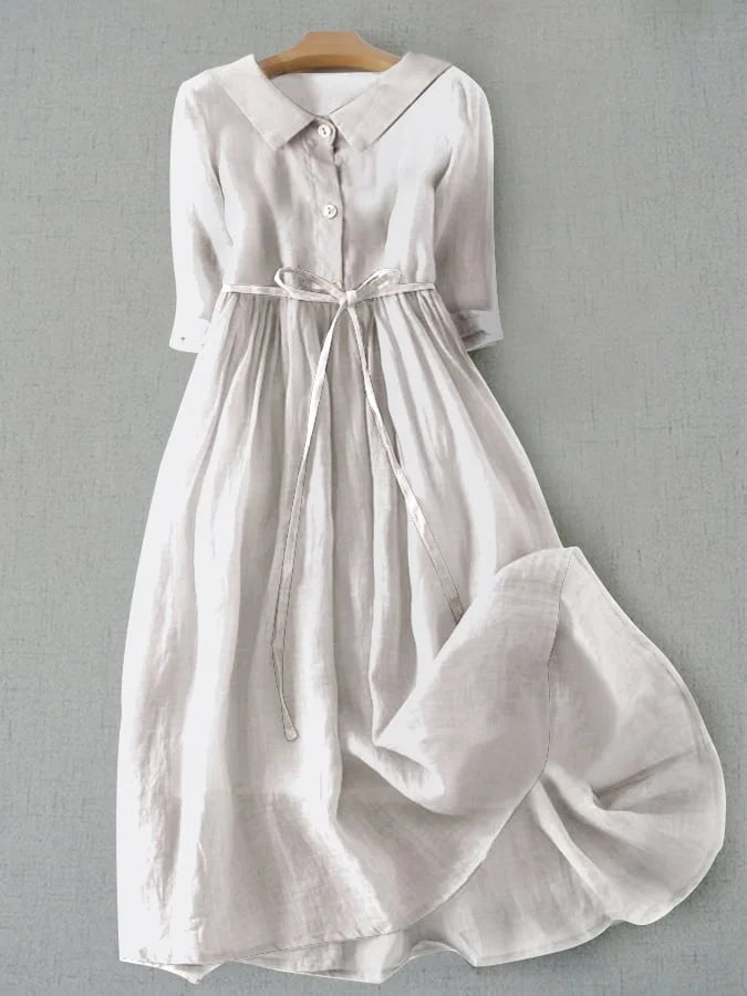 AZULAH | Elegant Short-Sleeve Dress with Waist Tie