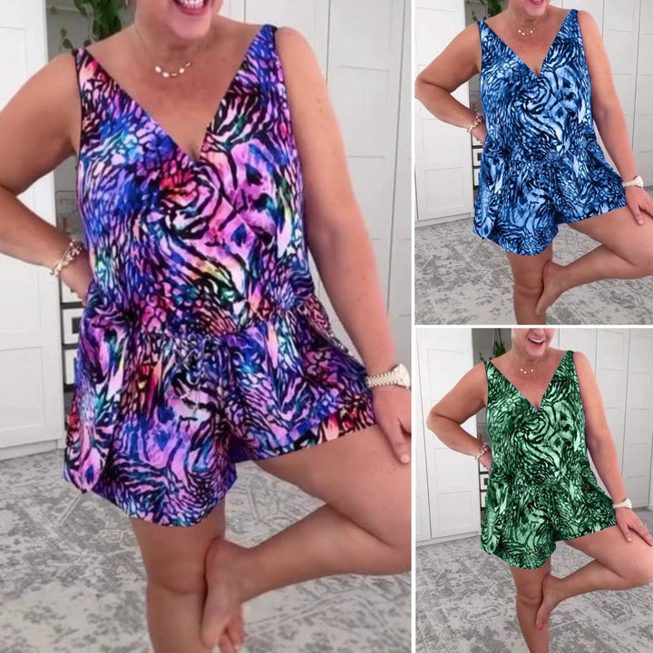 Sleeveless V-Neck Printed Swimsuit